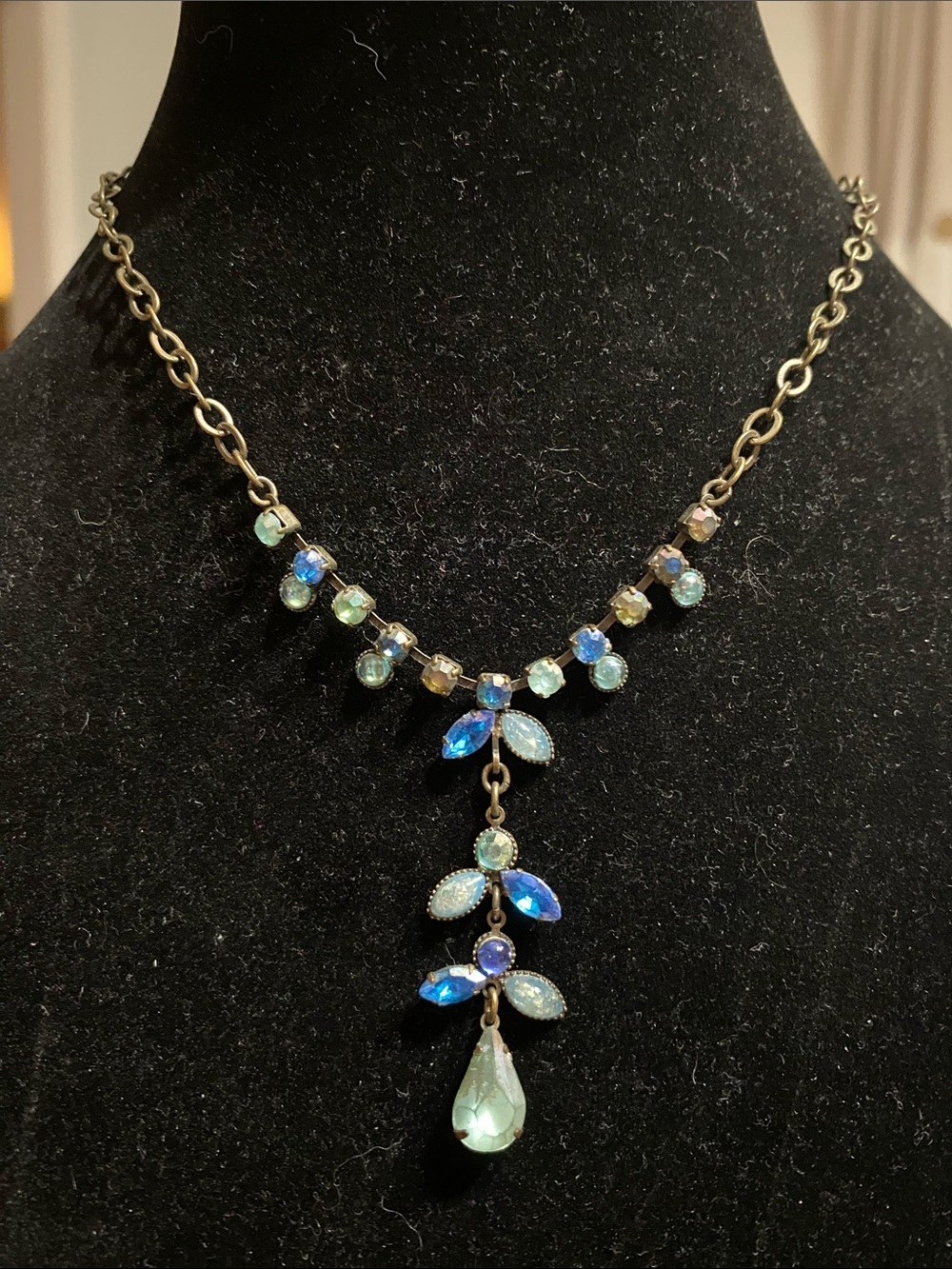 Blue Teardrop Crystal Pendant Necklace